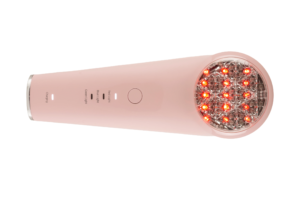 A person using a Skin Gym Revilit LED Light for red light therapy