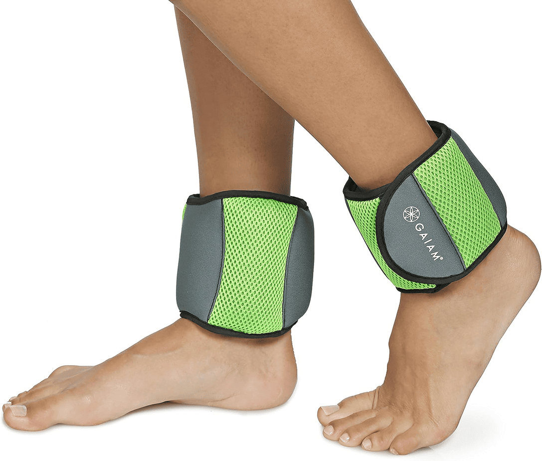 Image Of A Person Wearing Gaiam Restore Ankle Weights While Performing Strength Training Exercises