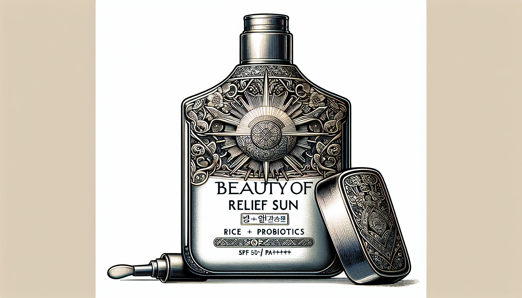 Illustration Of A Bottle Of Beauty Of Joseon Relief Sun Rice + Probiotics Spf 50+ Pa++++ Sunscreen