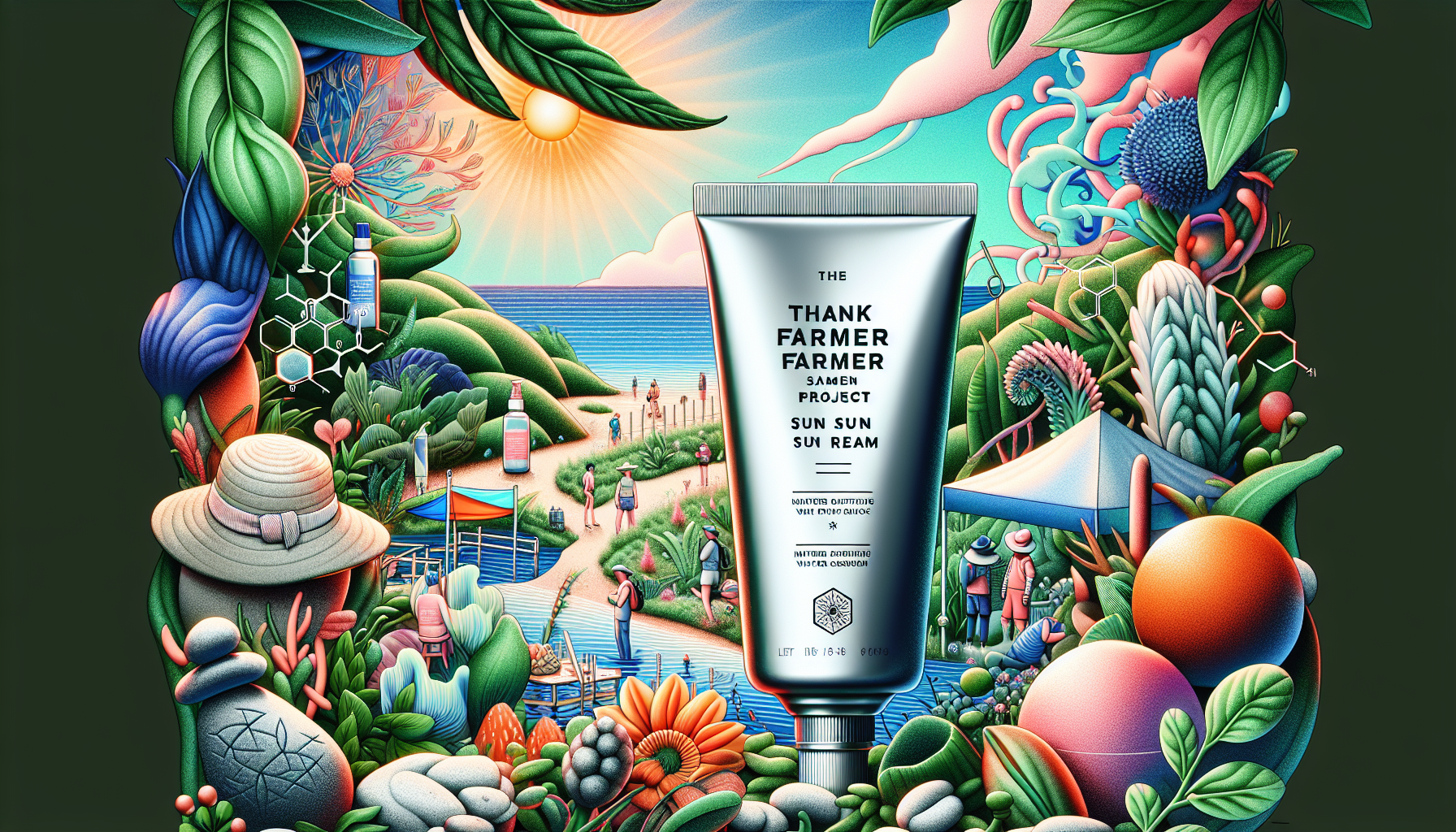 Illustration Of Thank You Farmer Sun Project Water Sun Cream With Botanical Elements