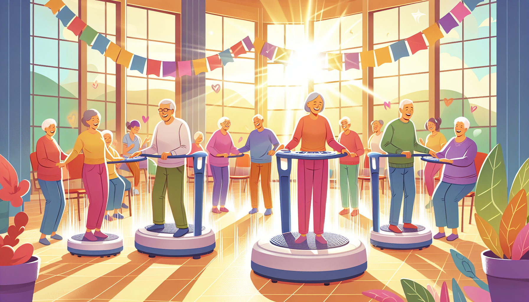 An Illustration Showing The Benefits Of Vibration Plates For Older Adults.