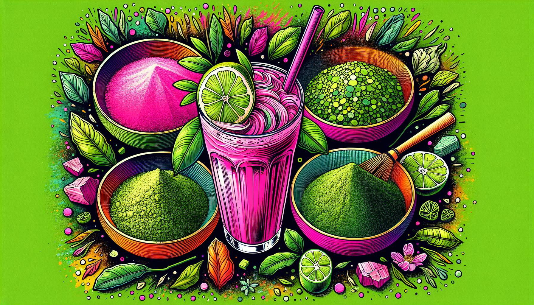 An Illustration Showing Various Types Of Matcha, Including Pink Matcha.