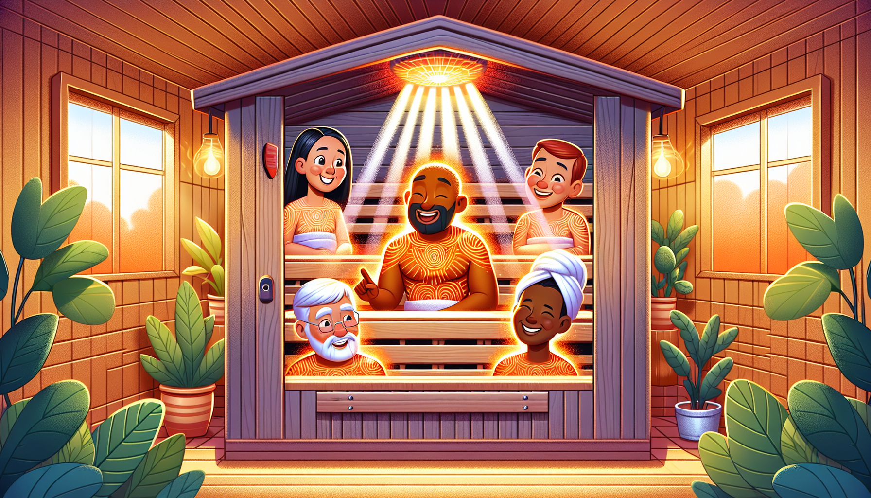 An Illustration Depicting The Concept Of Infrared Saunas And How They Work.