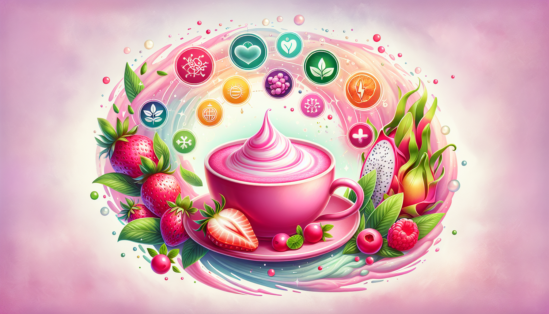 An Illustration Highlighting The Health Benefits Of Pink Matcha.