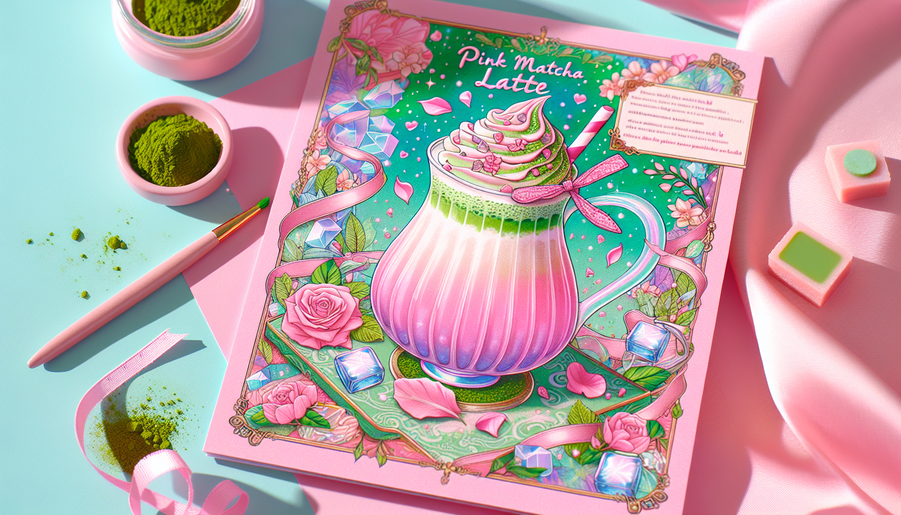 An Illustrated Recipe Card For Making A Pink Matcha Latte.